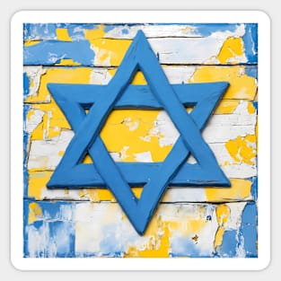 Blue and Yellow Shabby Chic Star of David Painting Sticker